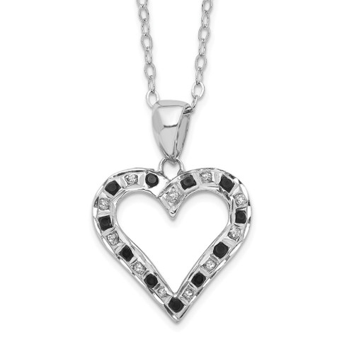 Lex & Lu Sterling Silver Black & White Diamond Necklace w heart - Lex & Lu