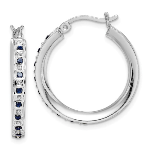 Lex & Lu Sterling Silver Diamond & Sapphire Round Hoop Earrings - Lex & Lu