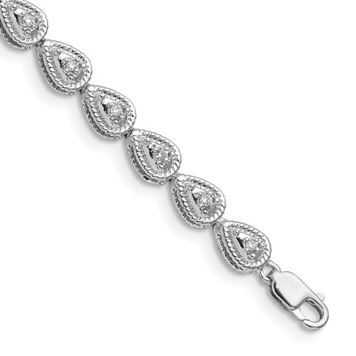 Lex & Lu Sterling Silver w/Rhodium Diamond Teardrop Link Bracelet - Lex & Lu