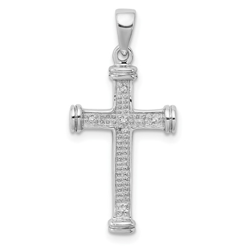 Lex & Lu Sterling Silver w/Rhodium Diamond Cross Pendant LAL108775 - Lex & Lu