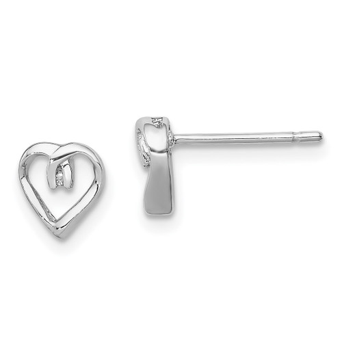 Lex & Lu Sterling Silver w/Rhodium Diamond Heart Post Earrings LAL108799 - Lex & Lu