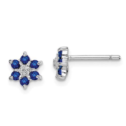 Lex & Lu Sterling Silver w/Rhodium Sapphire & Diamond Post Earrings LAL108807 - Lex & Lu