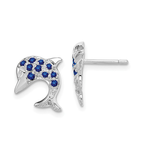 Lex & Lu Sterling Silver w/Rhodium Sapphire & Diamond Dolphin Post Earrings - Lex & Lu