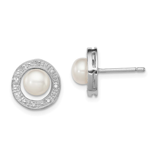 Lex & Lu Sterling Silver w/Rhodium 6mm FWC Pearl & Diamond Earrings LAL108811 - Lex & Lu