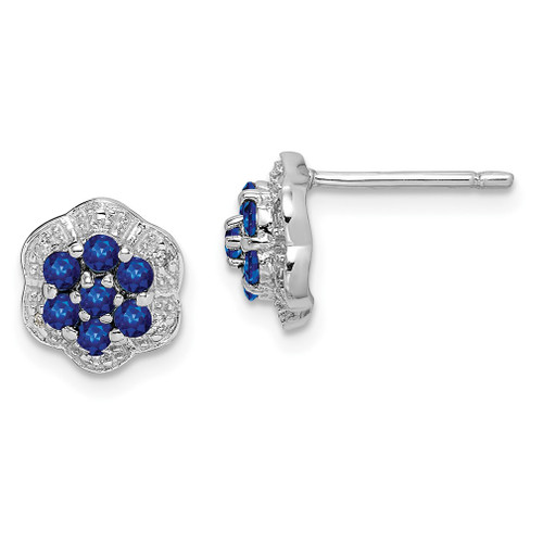 Lex & Lu Sterling Silver w/Rhodium Sapphire & Diamond Post Earrings LAL108815 - Lex & Lu