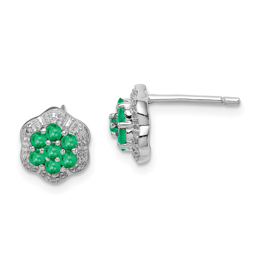 Lex & Lu Sterling Silver w/Rhodium Emerald & Diamond Post Earrings LAL108816 - Lex & Lu