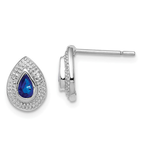 Lex & Lu Sterling Silver w/Rhodium Dark Sapphire & Diamond Post Earrings - Lex & Lu
