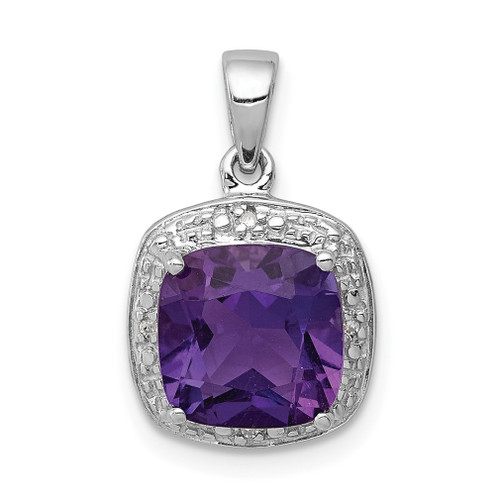 Lex & Lu Sterling Silver w/Rhodium Amethyst & Diamond Pendant LAL108831 - Lex & Lu