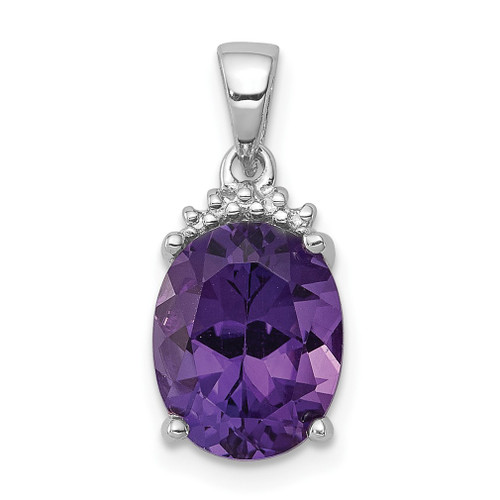 Lex & Lu Sterling Silver w/Rhodium Amethyst & Diamond Pendant LAL108832 - Lex & Lu