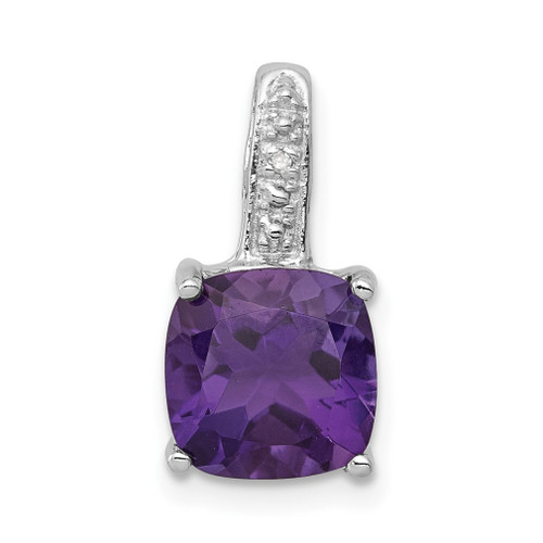 Lex & Lu Sterling Silver w/Rhodium Amethyst & Diamond Pendant LAL108840 - Lex & Lu