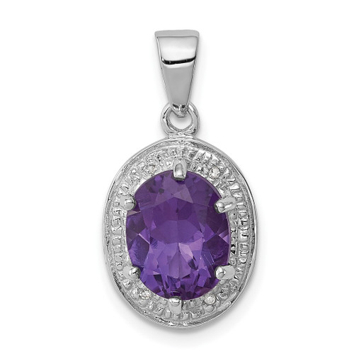 Lex & Lu Sterling Silver w/Rhodium Amethyst & Diamond Pendant LAL108850 - Lex & Lu