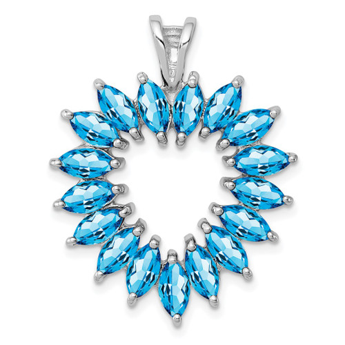 Lex & Lu Sterling Silver w/Rhodium Marquise Swiss Blue Topaz Heart Pendant - Lex & Lu