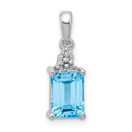 Lex & Lu Sterling Silver w/Rhodium Lt Blue Topaz & Diamond Pendant LAL108883 - Lex & Lu