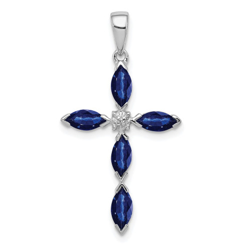 Lex & Lu Sterling Silver w/Rhodium Sapphire Diamond Pendant - Lex & Lu