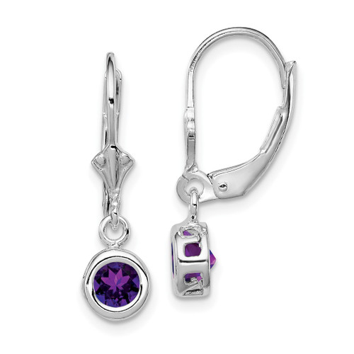 Lex & Lu Sterling Silver 5mm Round .80ct Amethyst Leverback Earrings - Lex & Lu