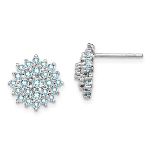 Lex & Lu Sterling Silver w/Rhodium Aquamarine Round Post Earrings - Lex & Lu