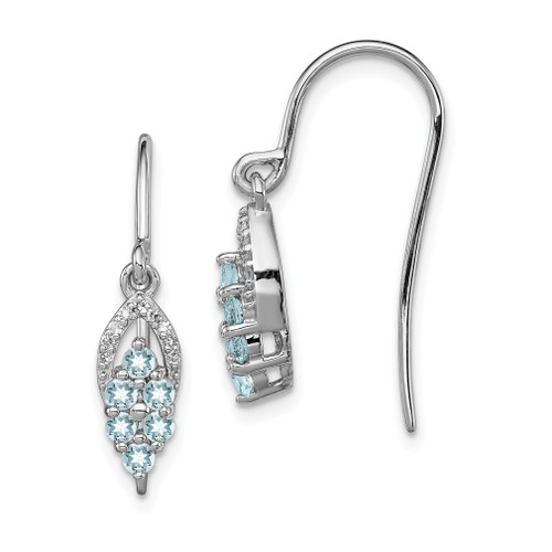 Lex & Lu Sterling Silver Diamond & Aquamarine Shepherd Hook Earrings - Lex & Lu