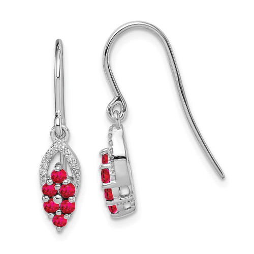 Lex & Lu Sterling Silver Diamond & Glass Filled Ruby Shepherd Hook Earrings - Lex & Lu