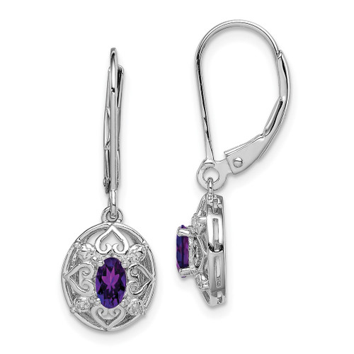 Lex & Lu Sterling Silver Amethyst Diamond Earrings LAL109204 - Lex & Lu