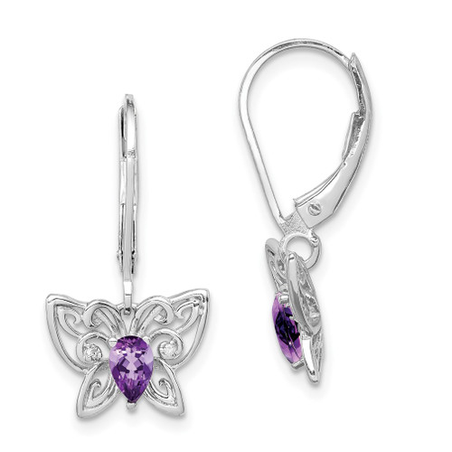 Lex & Lu Sterling Silver Amethyst Diamond Butterfly Earrings - Lex & Lu