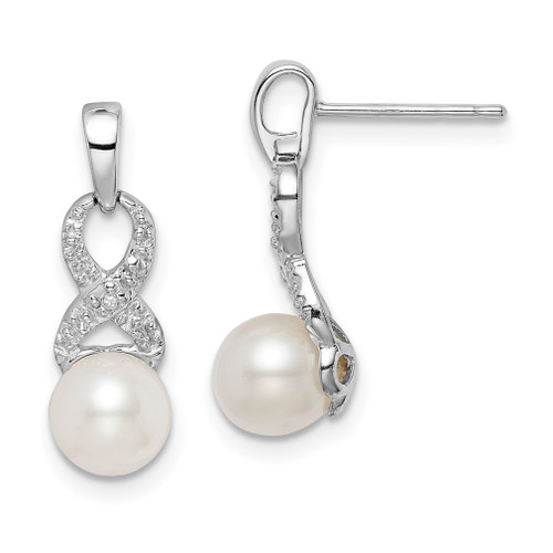Lex & Lu Sterling Silver Rhod Plated Diamond & FWC Pearl Post Earrings LAL109242 - Lex & Lu