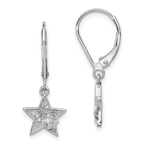Lex & Lu Sterling Silver w/Rhodium Diamond Star Leverback Earrings - Lex & Lu