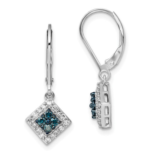 Lex & Lu Sterling Silver White & Blue Diamond Leverback Earrings - Lex & Lu