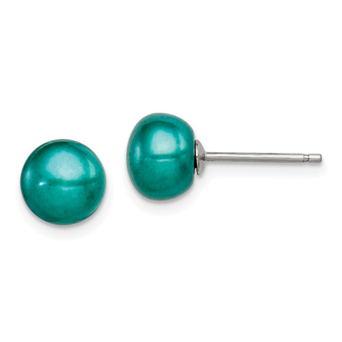 Lex & Lu Sterling Silver 6-7mm FWC Button Pearl Teal Earrings - Lex & Lu