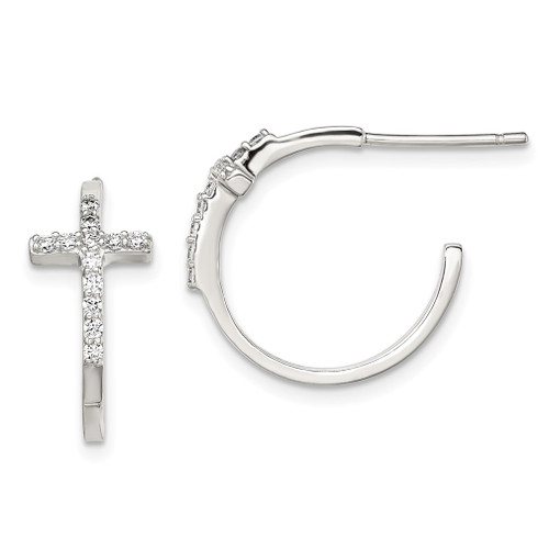 Lex & Lu Sterling Silver w/CZ Cross Hoop Earrings - Lex & Lu