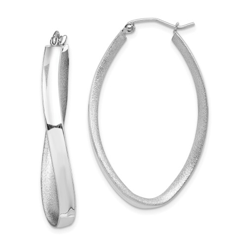 Lex & Lu Sterling Silver w/Rhodium Polish & Textured Twisted Hoop Earrings - Lex & Lu