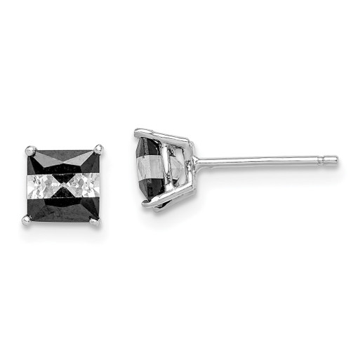 Lex & Lu Sterling Silver Black and White Colored CZ 5mm Square Post Earrings - Lex & Lu