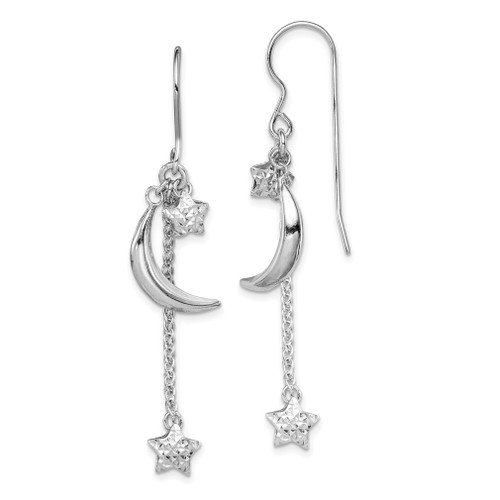 Lex & Lu Sterling Silver w/Rhodium D/C Puff Stars and Moons Earrings - Lex & Lu