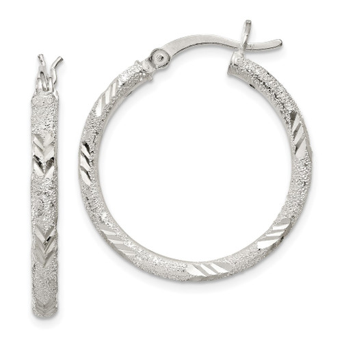 Lex & Lu Sterling Silver D/C Laser-cut Hinged Hoop Earrings LAL109480 - Lex & Lu