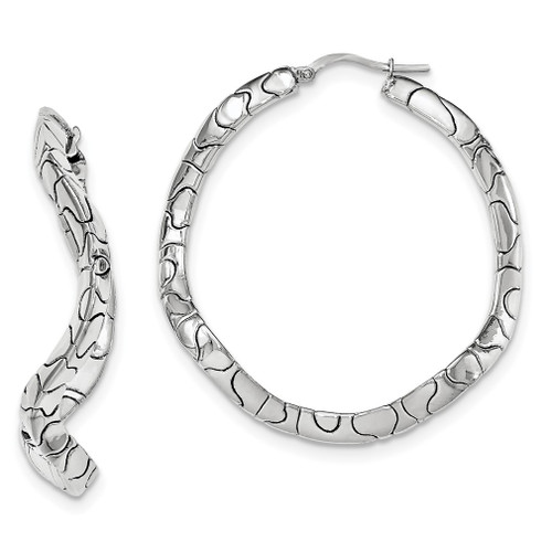 Lex & Lu Sterling Silver w/Rhodium Polished Waved Hinged Hoops - Lex & Lu