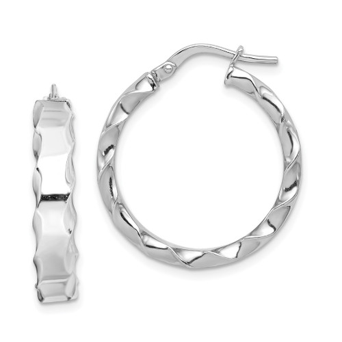 Lex & Lu Sterling Silver w/Rhodium Scalloped Edge Hoop Earrings LAL109529 - Lex & Lu