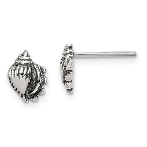 Lex & Lu Sterling Silver Polished and Antiqued Sea Shell Post Earrings LAL109558 - Lex & Lu