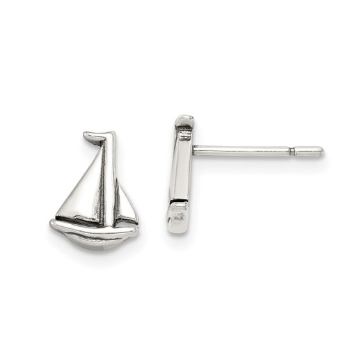 Lex & Lu Sterling Silver Polished and Antiqued Sailboat Post Earrings - Lex & Lu