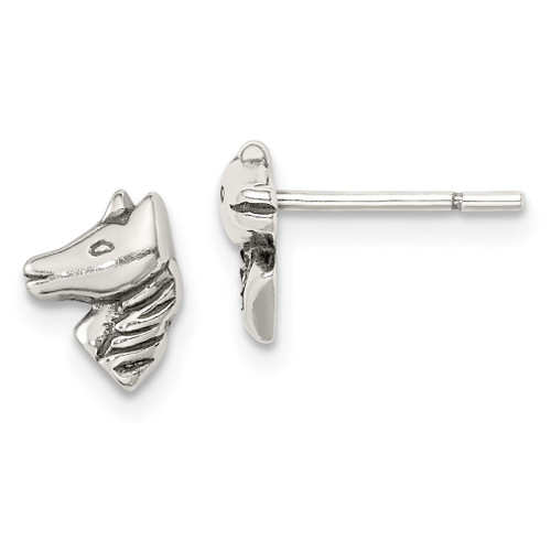 Lex & Lu Sterling Silver Polished and Antiqued Horse Post Earrings - Lex & Lu