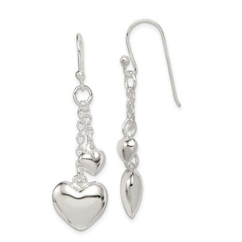 Lex & Lu Sterling Silver Puffed Heart Shepherd Hook Earrings - Lex & Lu