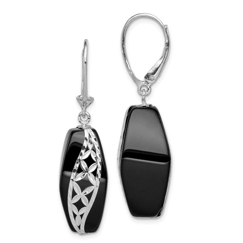 Lex & Lu Sterling Silver w/Rhodium D/C Onyx Leverback Earrings LAL109627 - Lex & Lu