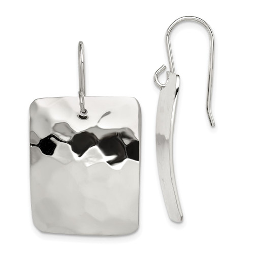 Lex & Lu Sterling Silver Polished Hammered Square Shepherd Hook Earrings - Lex & Lu