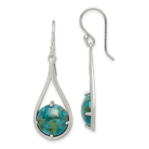 Lex & Lu Sterling Silver w/Rhodium Reconstituted Turquoise Hook Earrings LAL109693 - Lex & Lu