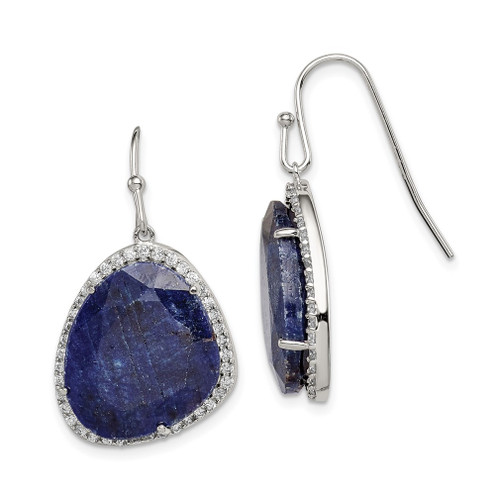 Lex & Lu Sterling Silver w/Blue Corundum and CZ Shepherd Hook Earrings - Lex & Lu