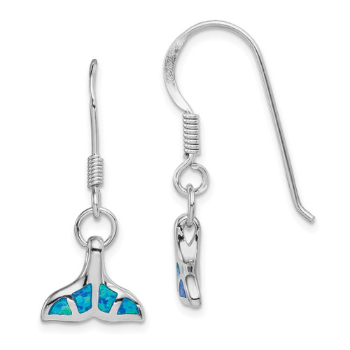 Lex & Lu Sterling Silver w/Rhodium Created Opal Dolphin Tail Hook Earrings - Lex & Lu