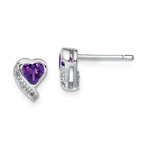Lex & Lu Sterling Silver Amethyst and Diamond Heart Earrings - Lex & Lu