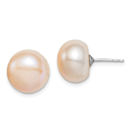 Lex & Lu Sterling Silver 11-12mm Pink FW Cultured Button Pearl Stud Earrings - Lex & Lu