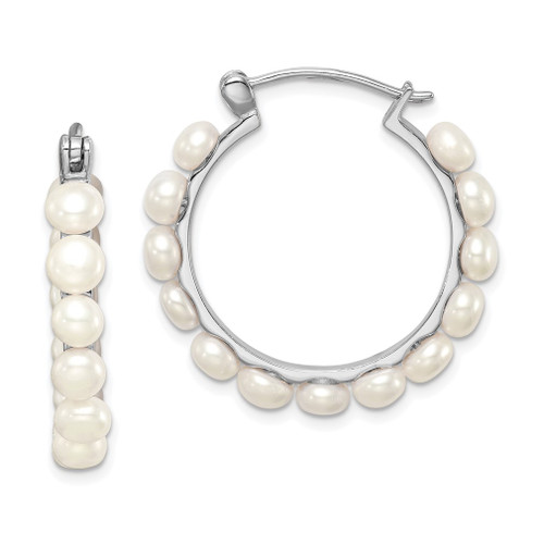 Lex & Lu Sterling Silver w/Rhodium 4-5mm White FWC Pearl Hoops - Lex & Lu