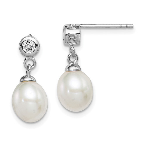 Lex & Lu Sterling Silver w/Rhodium 7-8mm White FWC Pearl CZ Earrings LAL109910 - Lex & Lu