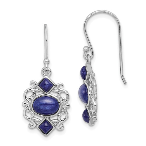Lex & Lu Sterling Silver w/Rhodium w/Lapis Lazuli Hook Earrings LAL109936 - Lex & Lu