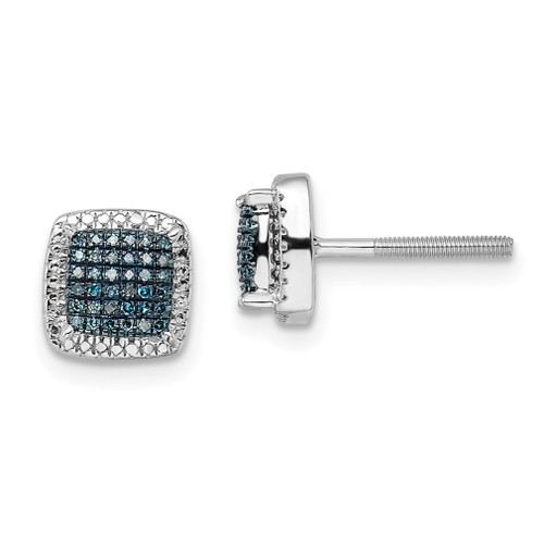 Lex & Lu Sterling Silver Blue and White Diamond Square Screwback Earrings - Lex & Lu